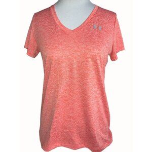 Under Armour solid coral vneck short sleeve heat gear tee top ladies Small